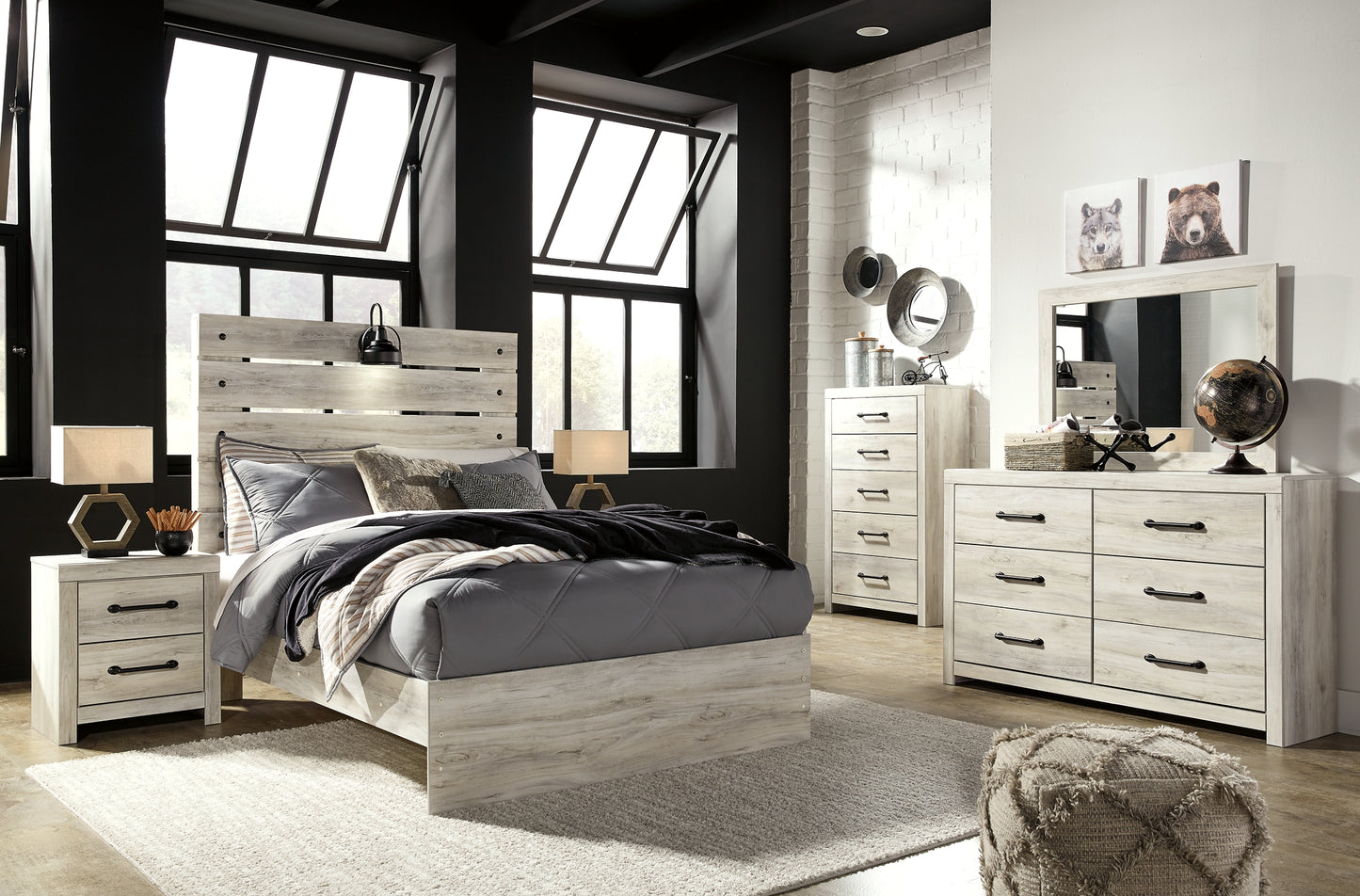 Cambeck Panel Bed With Mirrored Dresser, Chest And Nightstand