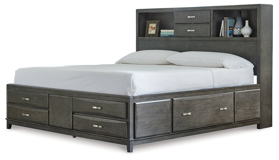 Caitbrook Storage Bed With 8 Storage Drawers With Mirrored Dresser, Chest And Nightstand