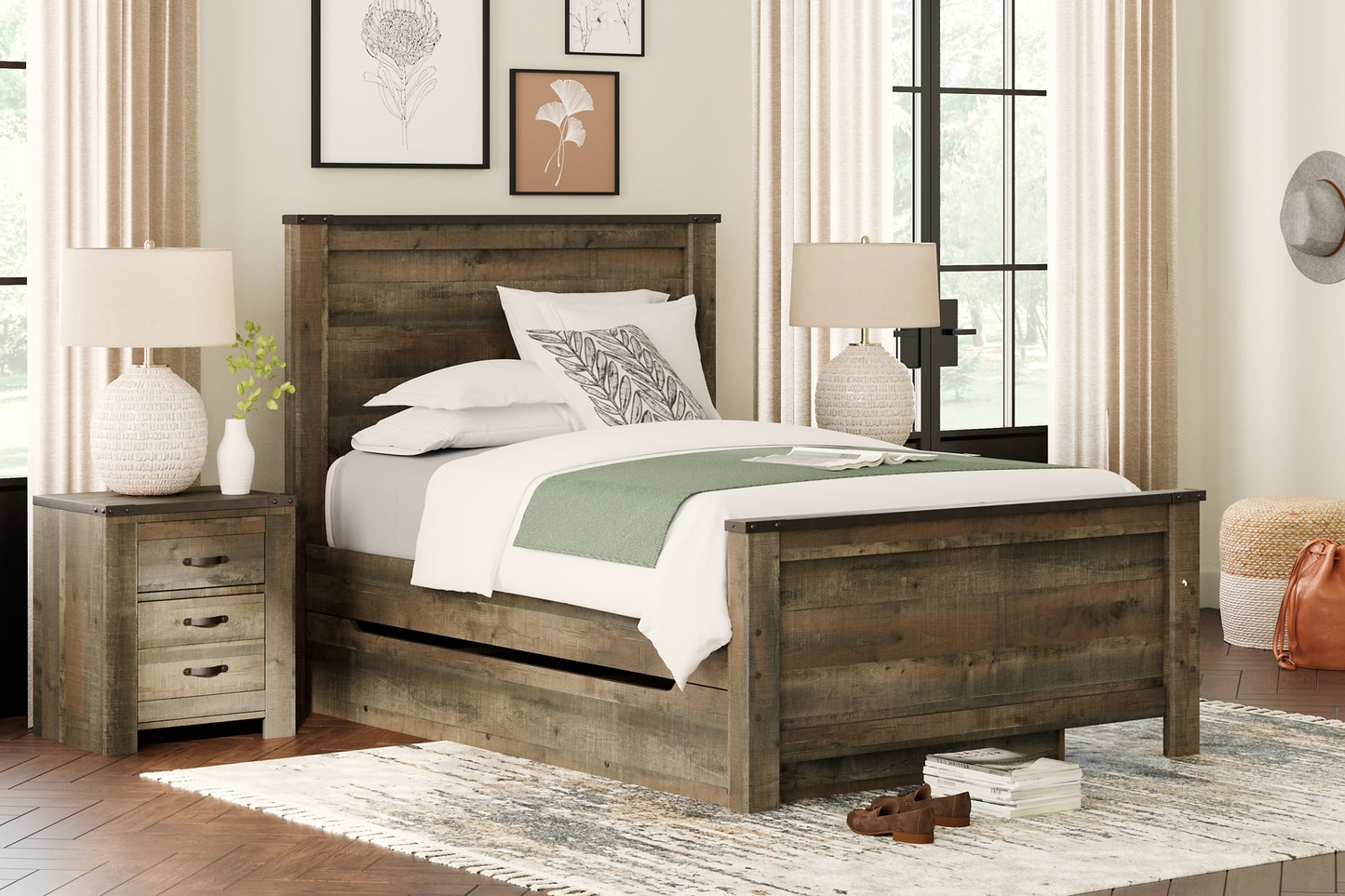 Trinell Panel Bed With 1 Large Storage Drawer