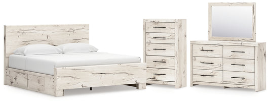 Lawroy King Panel Bed with Mirrored Dresser and Chest