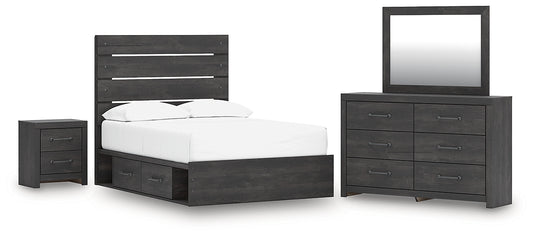 Hollivern Full Panel Storage Bed, Dresser, Mirror and Nightstand