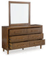 Lyncott California King Upholstered Bed with Mirrored Dresser, Chest and Nightstand