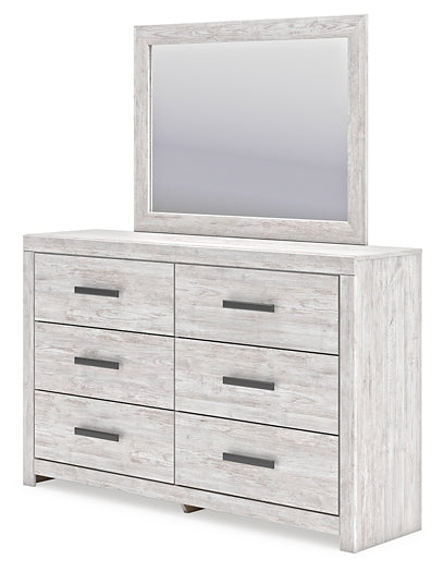 Cayboni King Panel Bed with Mirrored Dresser and Chest