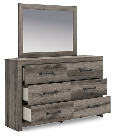 Graystorm King Panel Bed with Mirrored Dresser