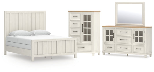 Shaybrock Queen Panel Bed with Mirrored Dresser and Chest