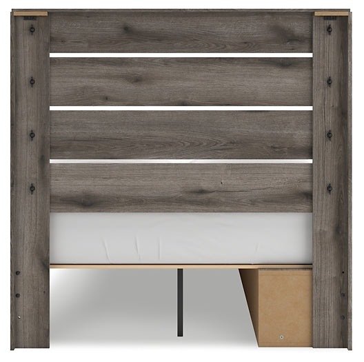 Graystorm Full Panel Bed with Storage with Mirrored Dresser and Chest