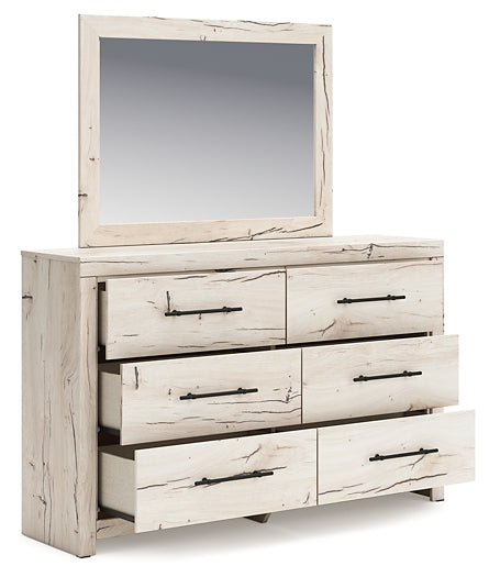 Lawroy King Panel Storage Bed with Mirrored Dresser and Chest