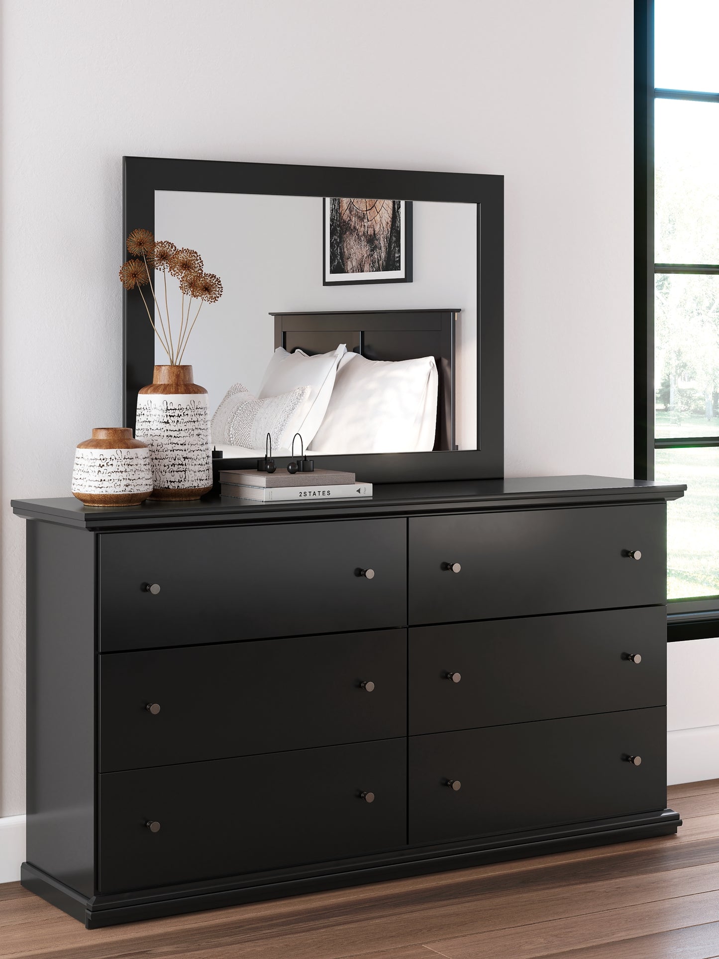 Maribel Twin Panel Bed with Mirrored Dresser, Chest and Nightstand