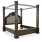 Maylee King Canopy Bed with Mirrored Dresser and Chest