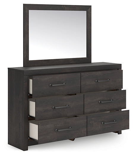 Hollivern King Panel Bed with Mirrored Dresser and Nightstand