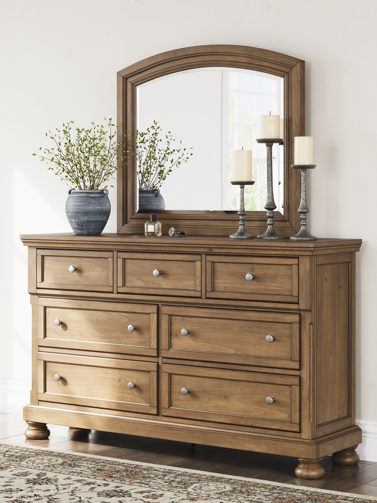 Feddinger California King Panel Bed with Mirrored Dresser