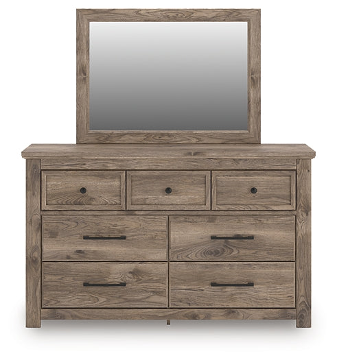Rusticott Queen Poster Bed with Mirrored Dresser
